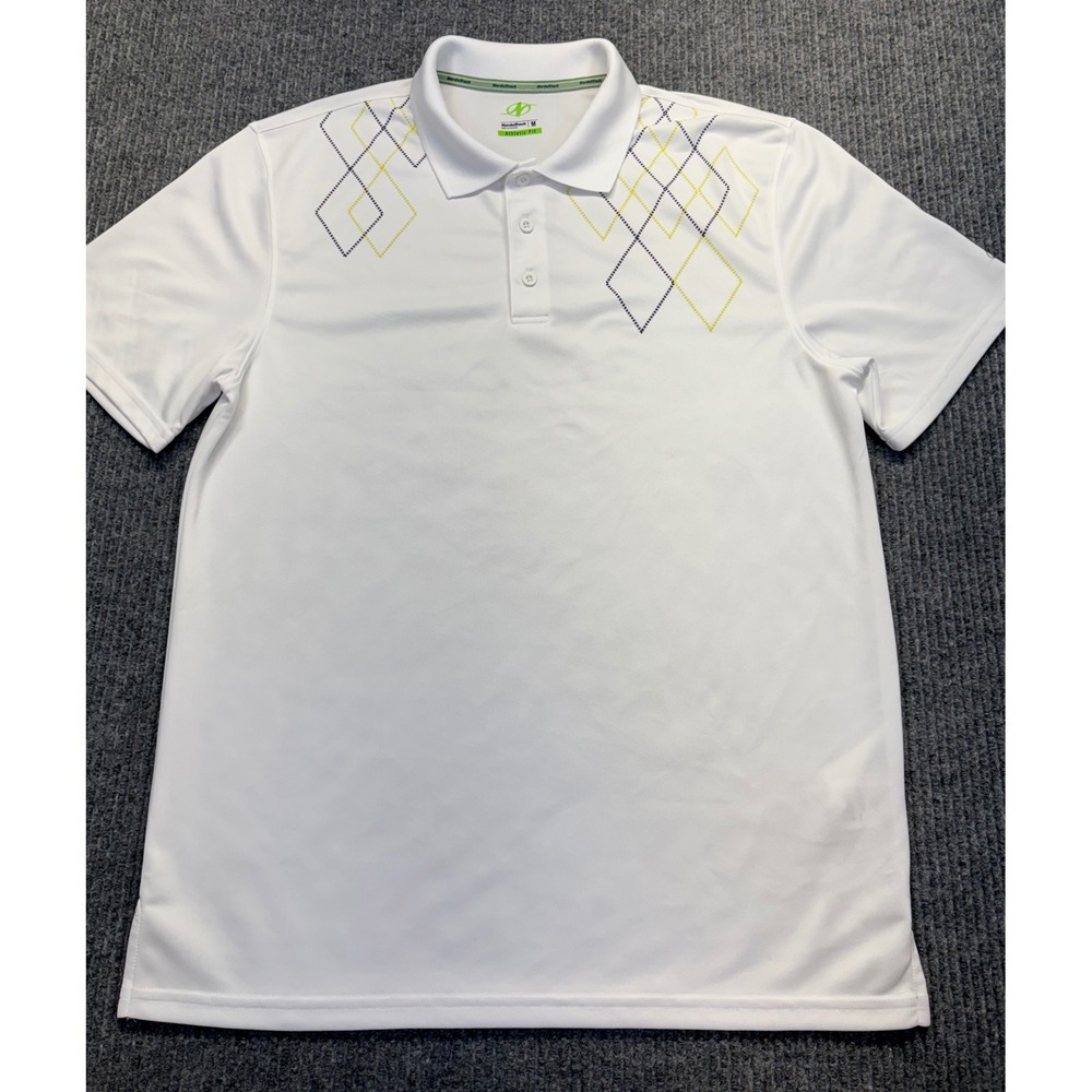 NordicTrack Mens Athletic Fit Polo Shirt White Geometric Diamond Print Size M